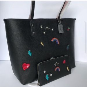 Limited edition leather tote with patches